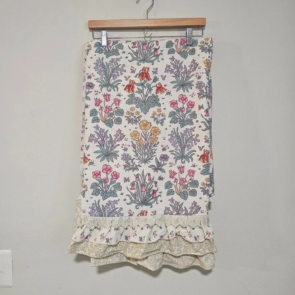 Vintage Liberty London Martex Flat Sheet Full Cream Floral Lace Ruffle Cottage